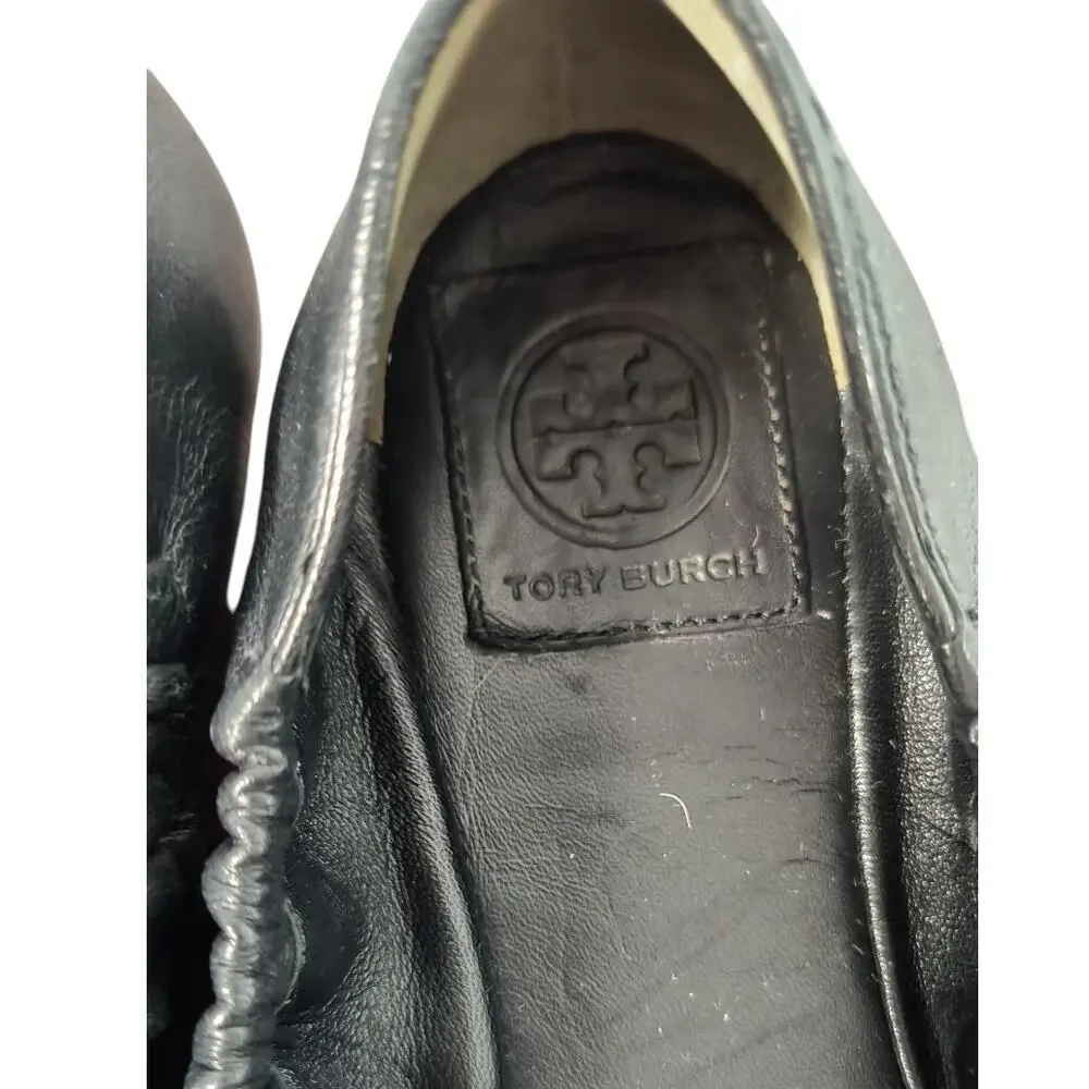 Tory Burch Charlee Loafer Ballet Flats Wmn's Sz 7.5 Black Leather Elastic Sides